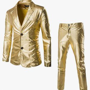 Gold 2 Piece Shiny Suit For Special Occasions or entertainment size: Large